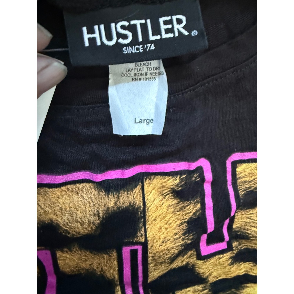 Y2K Hustler‎ Honey Graphic Crop Top Black Leopard Print Pink Logo Off Shoulder L - Picture 6 of 7